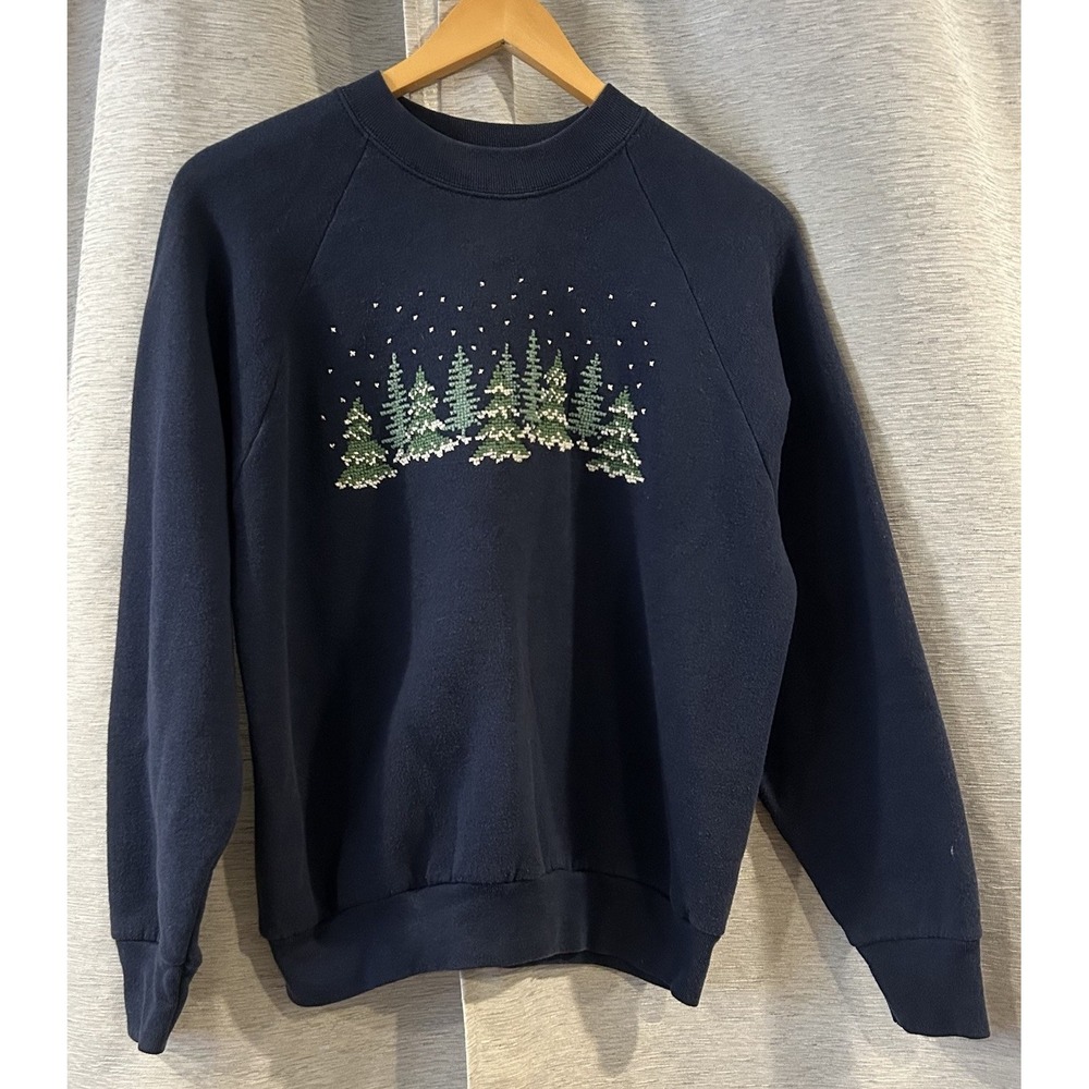 Vintage Christmas‎ Cross Stitch Trees Sweatshirt Size Medium USA